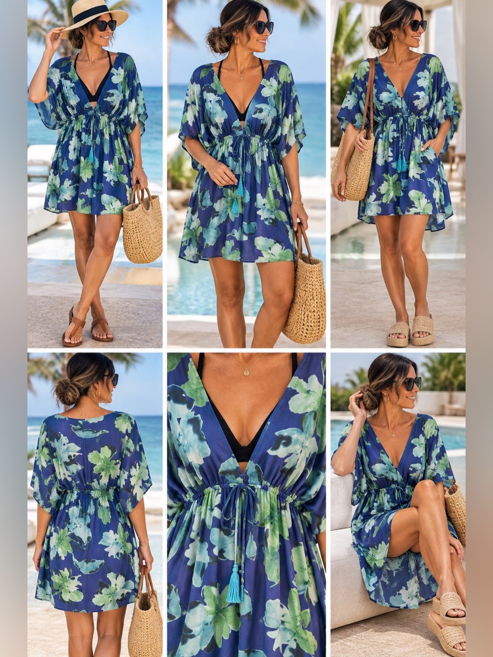 Cost Plus World Market Blue and Green Floral Swim Coverup/ Dress